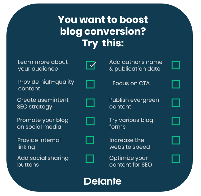 Tips to increase conversion rate on your blog - checklist