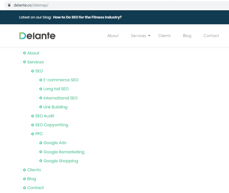 Delante sitemap for SEO