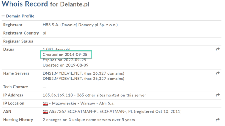 Delante - domain age