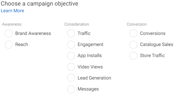 Facebook ads - objectives