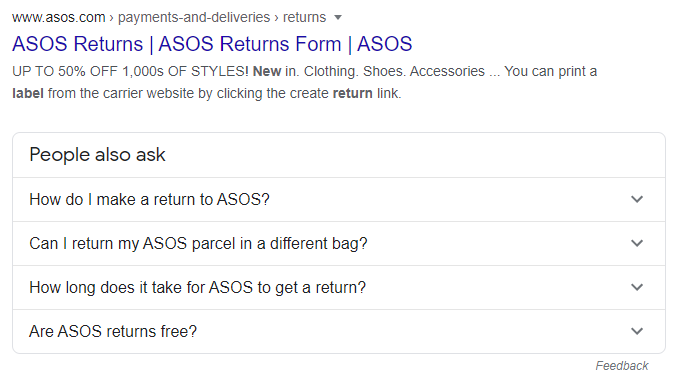FAQ in search results example