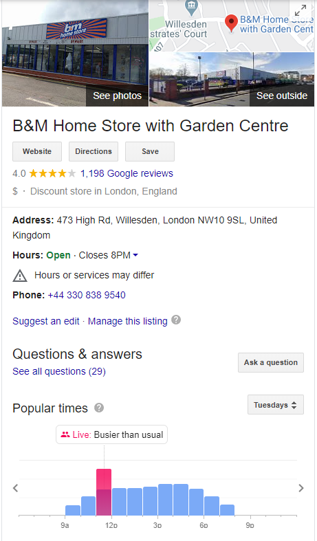 an example of google my business profile for garden center 