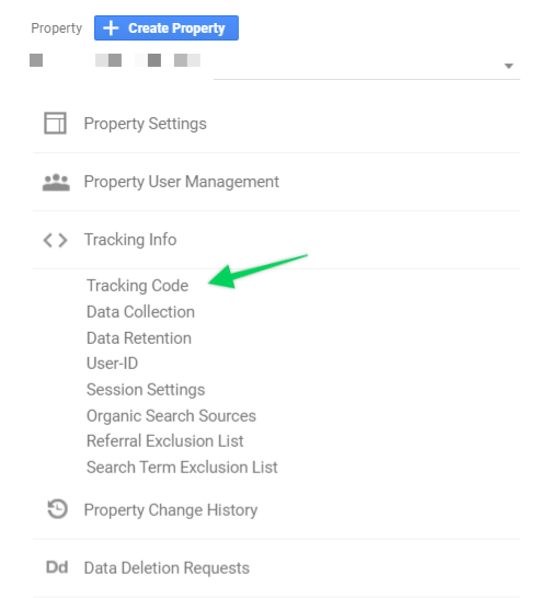 Google Analytics Guide -Property section - tracking code