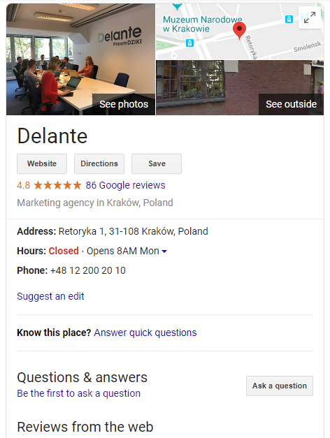Google My Business - delante's listing