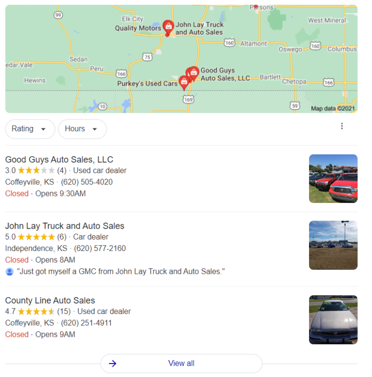 google my business display in search results