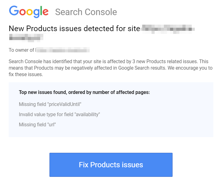 Alert in Google Search Console