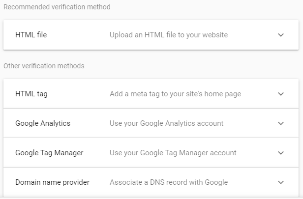 google search console verification methods
