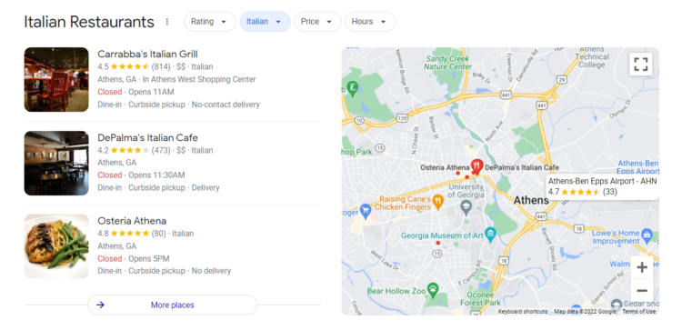 google maps listing example 