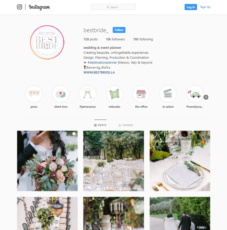 Instagram profile seo wedding industry