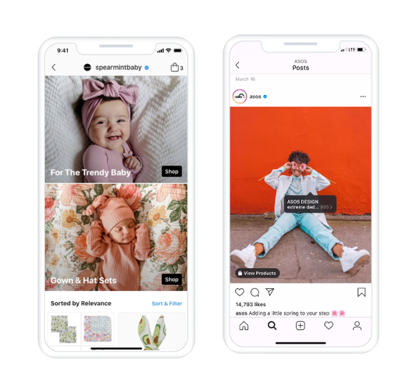 Screenshots of Instagram Shopping features