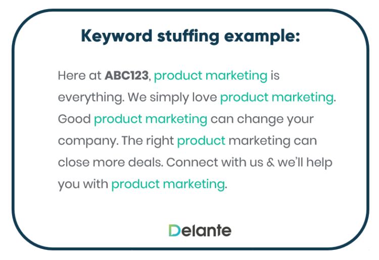 Basic keyword stuffing example. With with Delante to avoid poor SEO practices