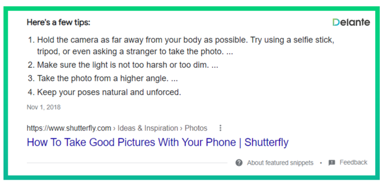 on page seo checklist 2022 featured snippets example