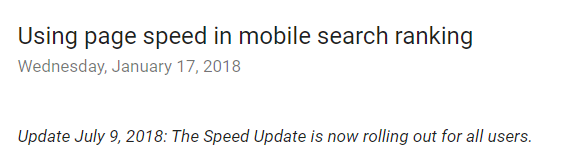 Page Speed in web search - Google