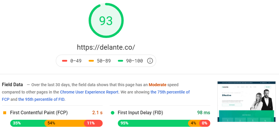 Page Speed Test - results