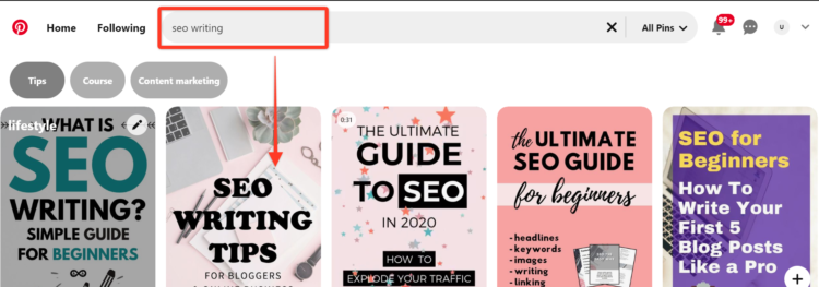 Pinterest for SEO - use keywords to help users find your content