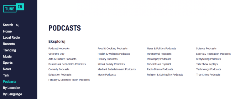 Podcast categories