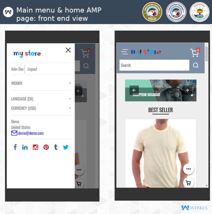 amp prestashop app for e-commerce