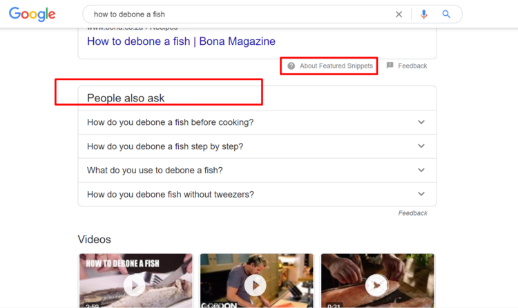 screen shot of Google’s featured snippet for content optimised for search intent