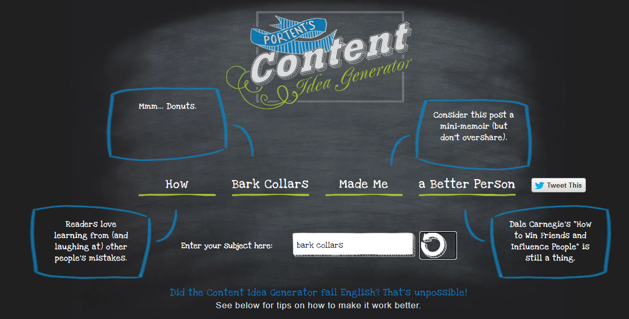 a screenshot of Portent’s Content Idea Generator - one of the top SEO writing tools