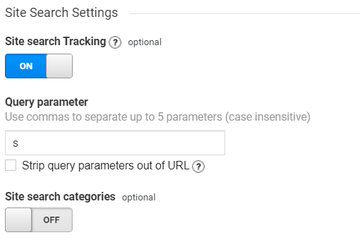 site search settings in google analytics