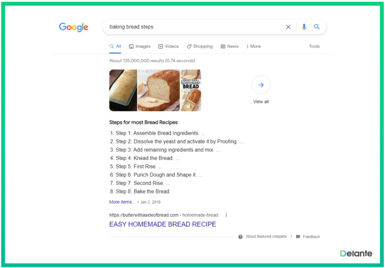 types of featured snippets baking bread list