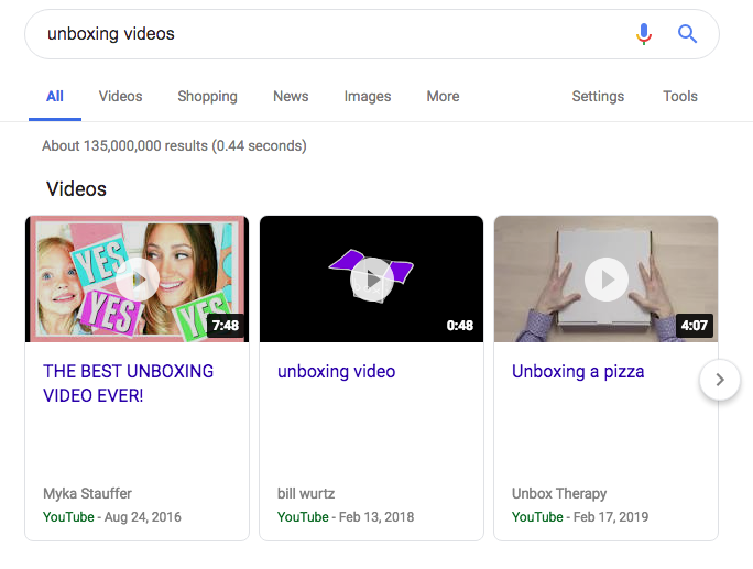 Screenshot of videos with unboxing